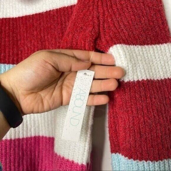 Abound Womens Size S Multicolored Cowl Neck Striped Knit Pullover Sweater - Picture 5 of 12